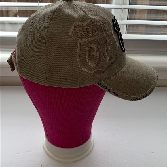 Sports Cap - Route 66 Beige Baseball Cap w/ Embroidered & Adjustable Strap-back - Picture 3 of 13
